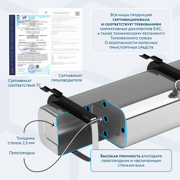 Алюминиевый топливный бак 270 литров Freightliner FL (Левый)