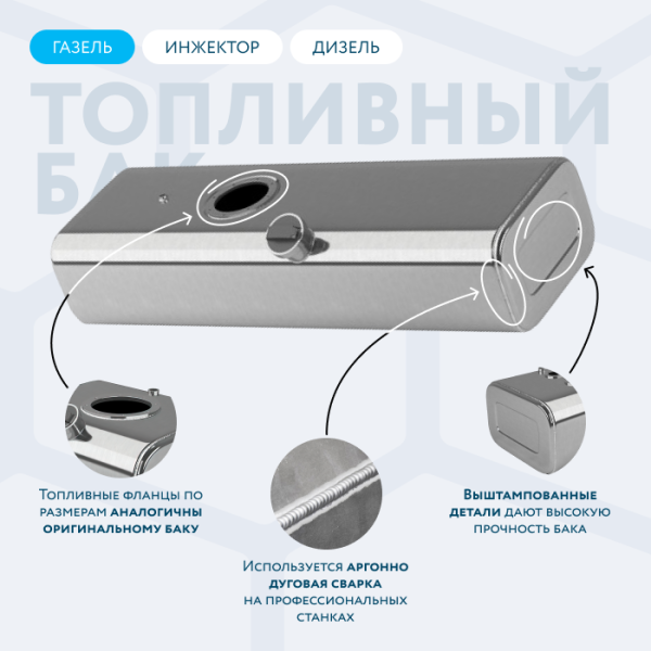 Алюминиевый бензобак 100 литров Газель инжектор / дизель